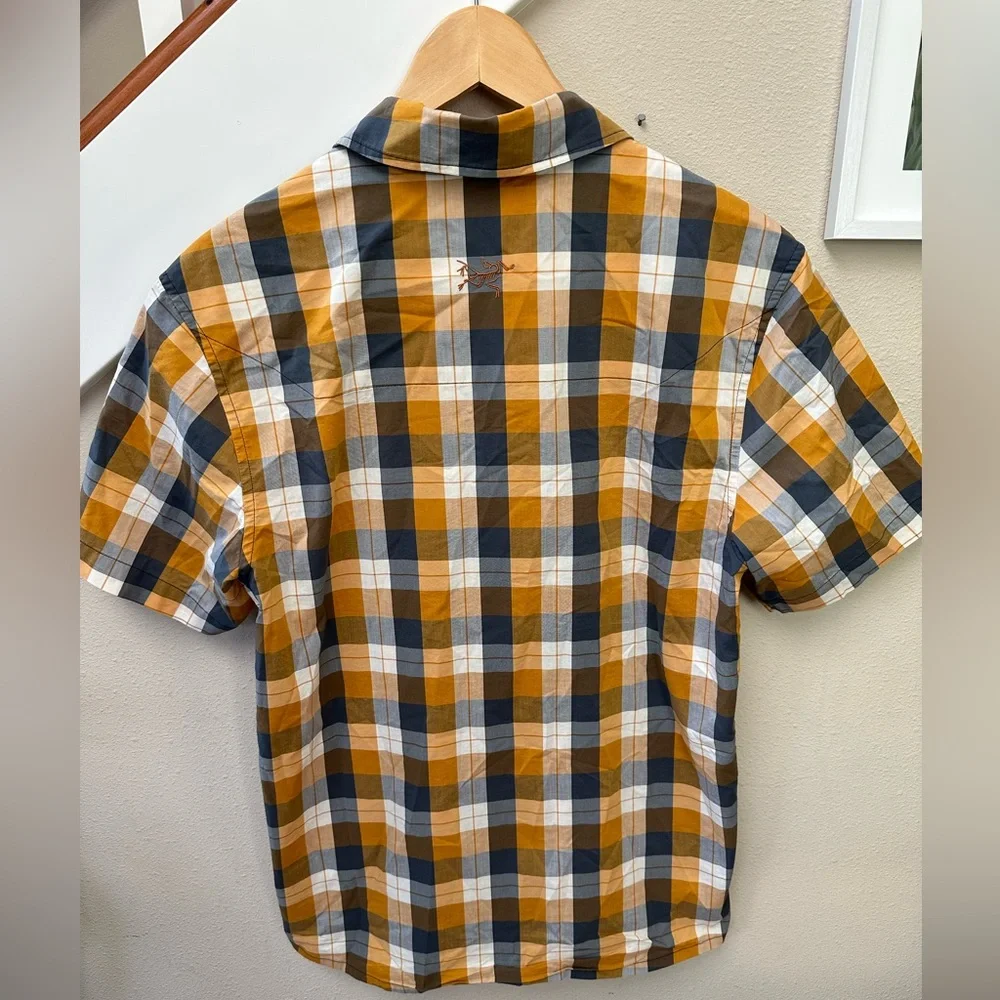 Arc'teryx Brohm Yellow Gray Plaid Button Up Short Sleeve Casual Shirt Size Small - Picture 5 of 10